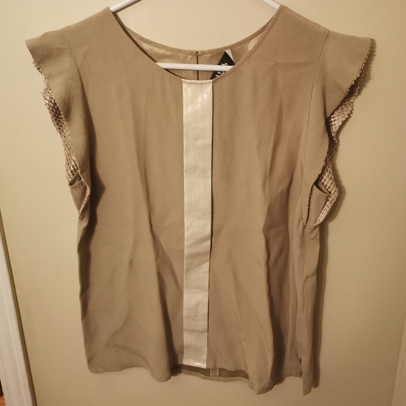 AZARA PARIS Flowy sleeves Top Tan size 40 (L/12) - Picture 3 of 11